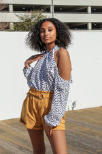 Load image into Gallery viewer, Polka Dot Cold-Shoulder Top

