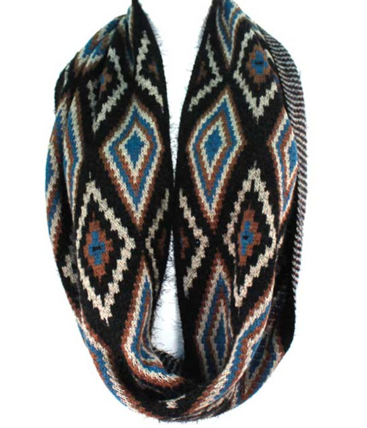 DIAMOND PRINT INFINITY SCARF - BLUE - Lovely Push Boutique
