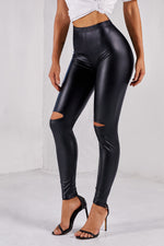 Load image into Gallery viewer, Faux Leather Cut-Out Leggings
