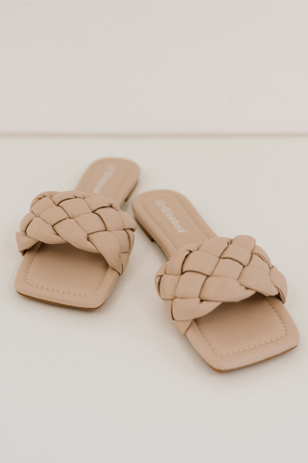 Woven Square Toe Slides - Nude