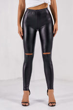 Load image into Gallery viewer, Faux Leather Cut-Out Leggings
