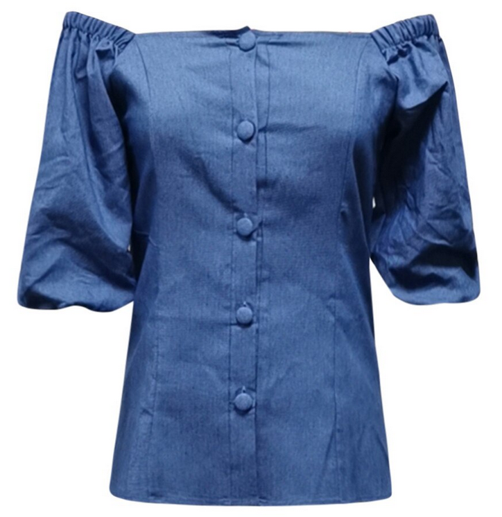 DENIM SQUARE COLLAR TOP - Lovely Push Boutique