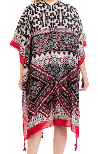 GEO ANIMAL PRINT KIMONO - RED - Lovely Push Boutique