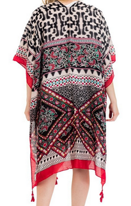 GEO ANIMAL PRINT KIMONO - RED - Lovely Push Boutique