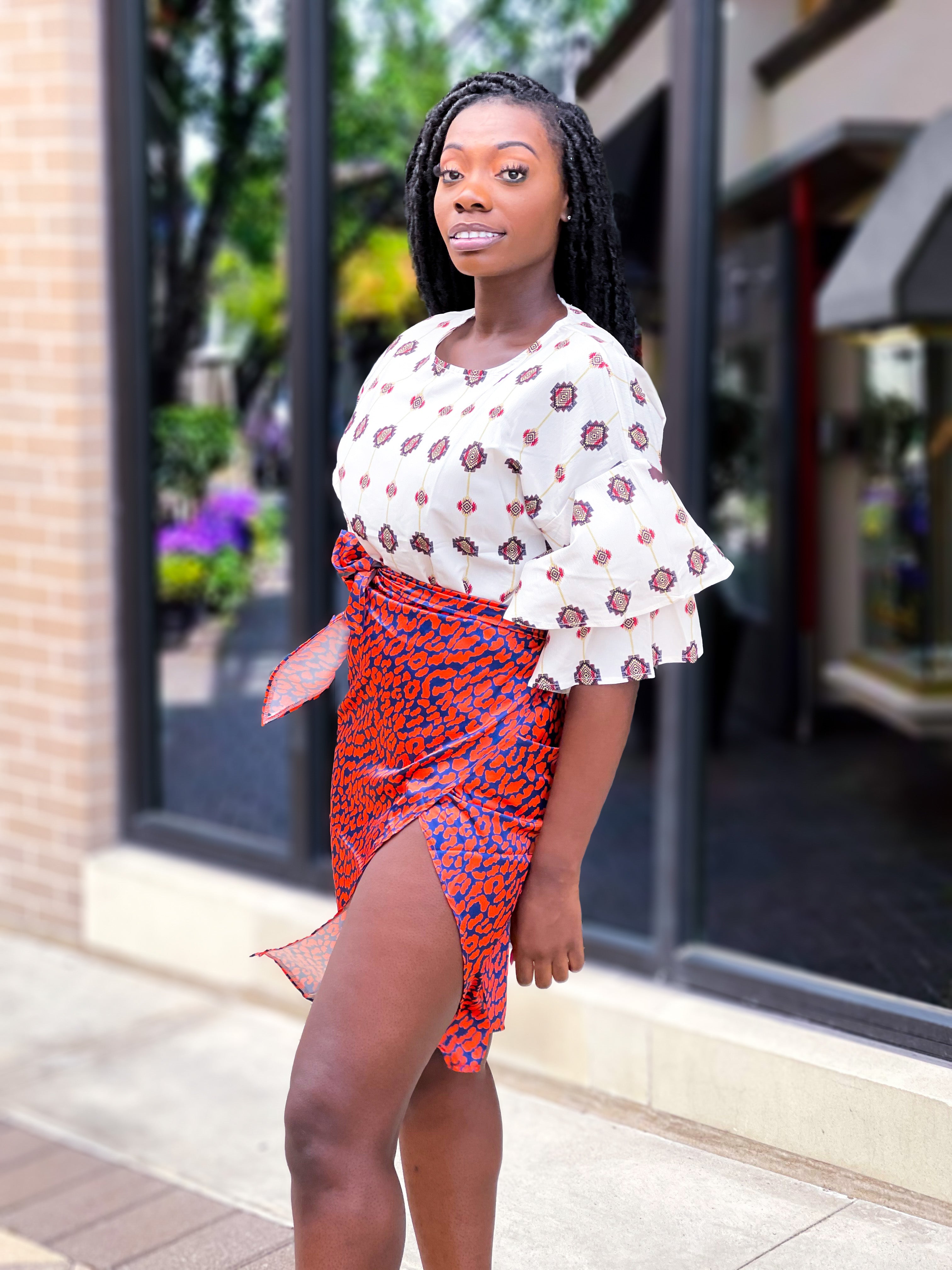 AZTEC PRINT BUTTERFLY SLEEVE TOP - Lovely Push Boutique