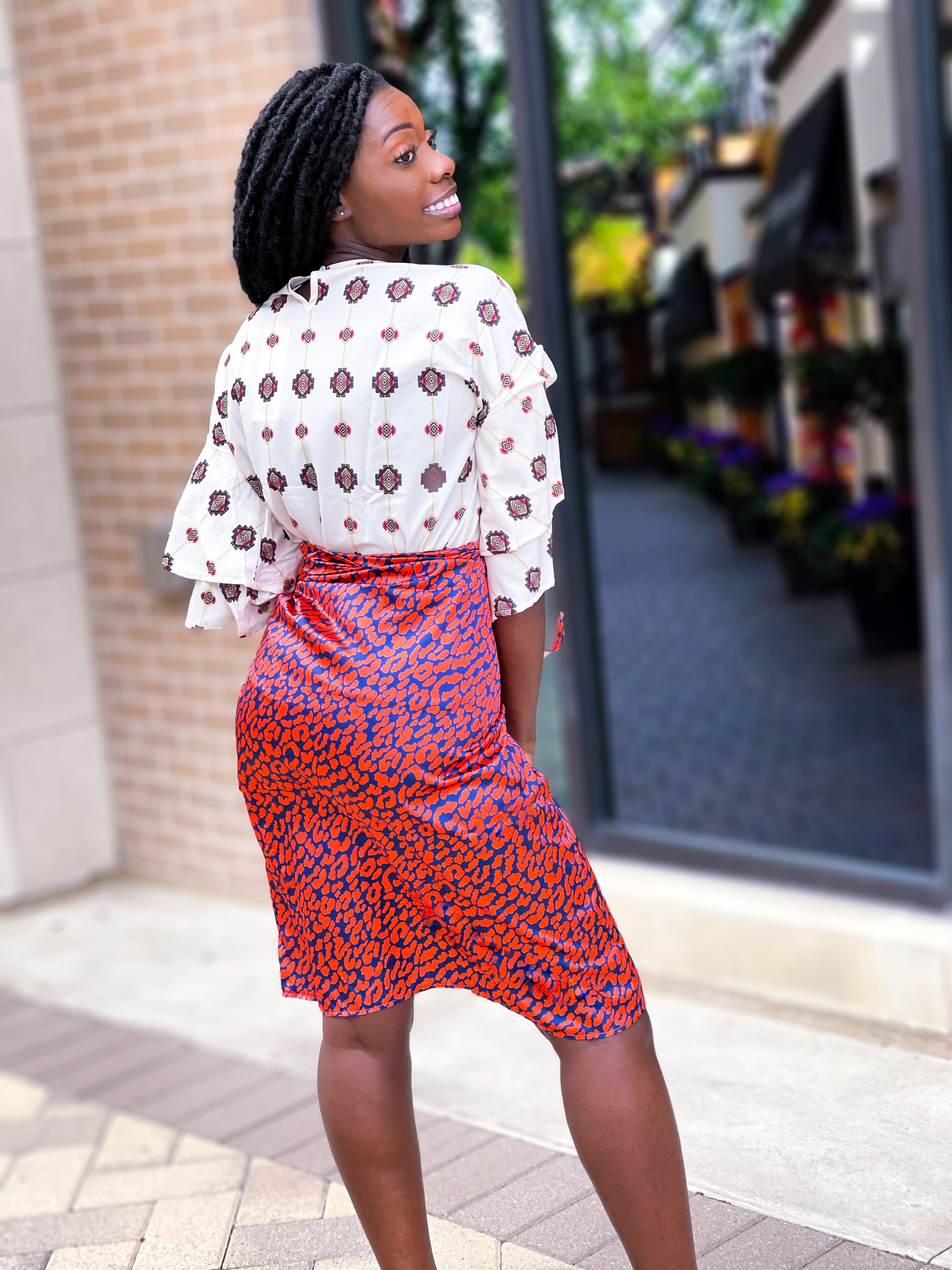 AZTEC PRINT BUTTERFLY SLEEVE TOP - Lovely Push Boutique