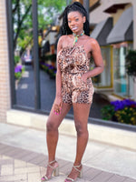 Load image into Gallery viewer, LEOPARD HALTER ROMPER - Lovely Push Boutique
