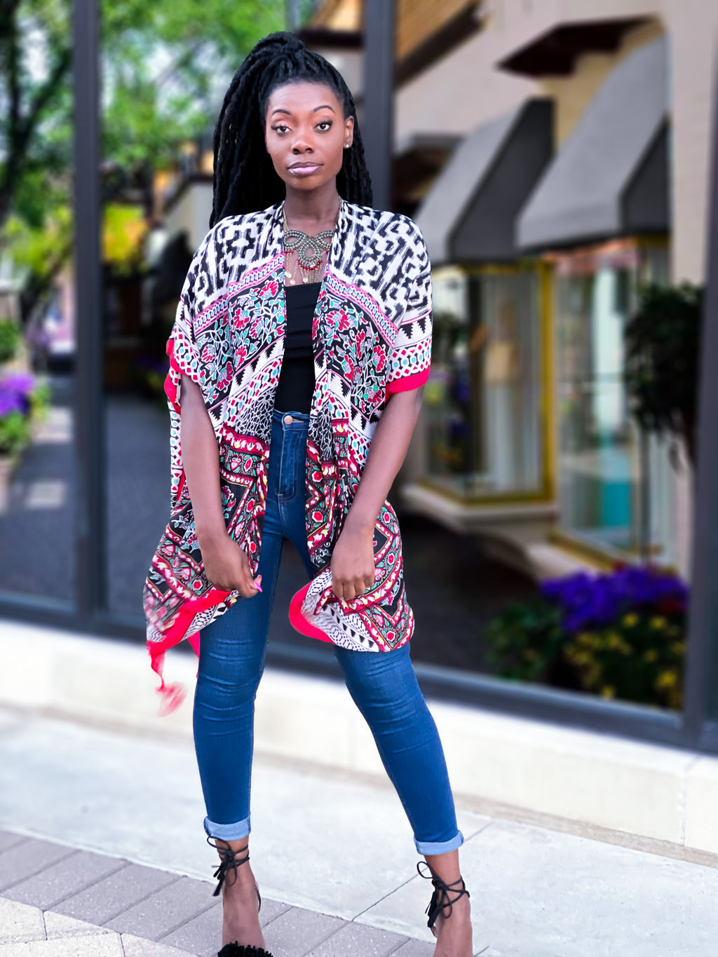 GEO ANIMAL PRINT KIMONO - RED - Lovely Push Boutique