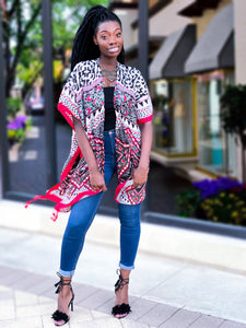GEO ANIMAL PRINT KIMONO - RED - Lovely Push Boutique