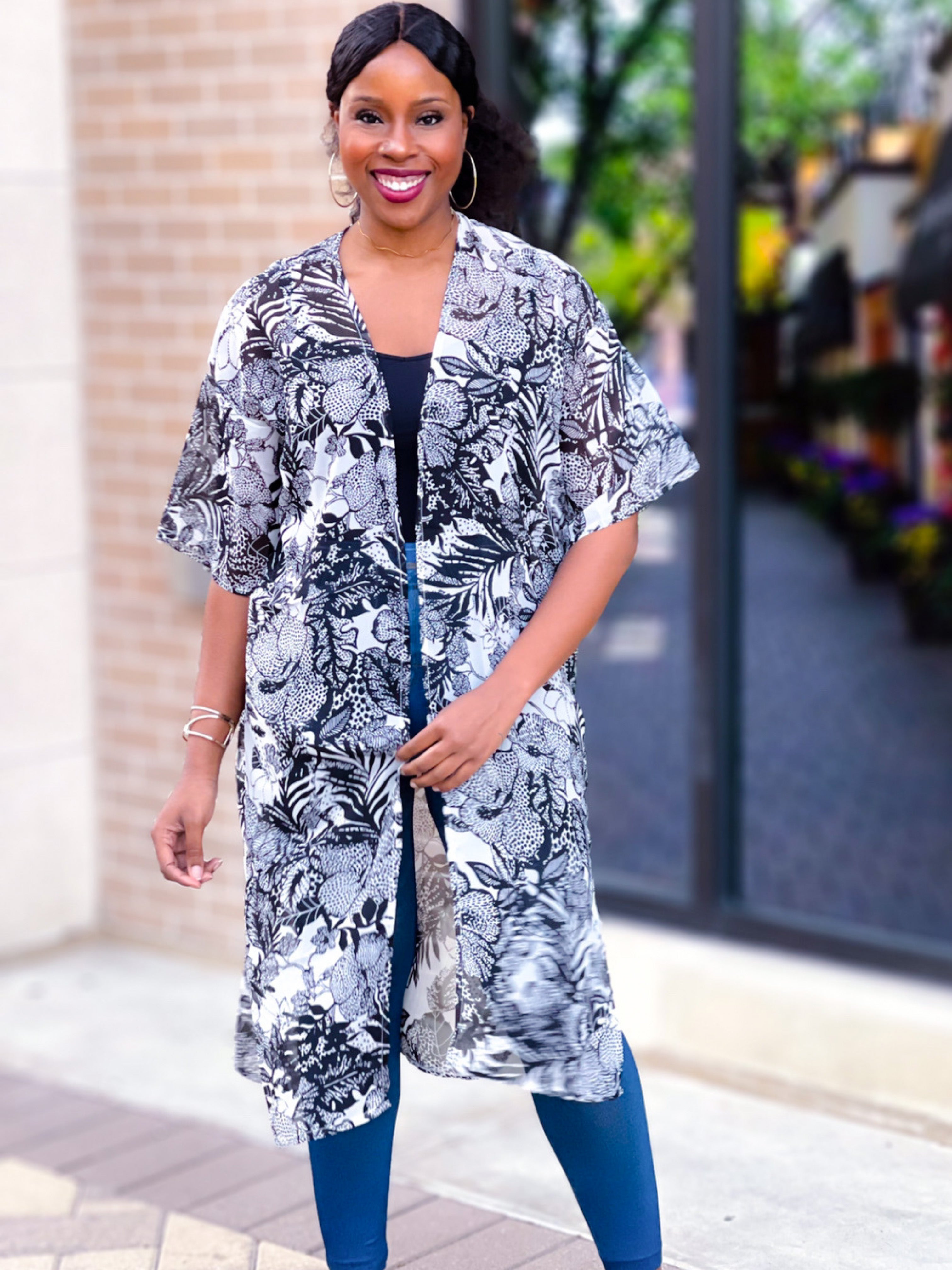 LEAVES PATTERN LONG KIMONO - Lovely Push Boutique