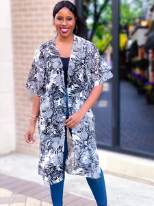LEAVES PATTERN LONG KIMONO - Lovely Push Boutique