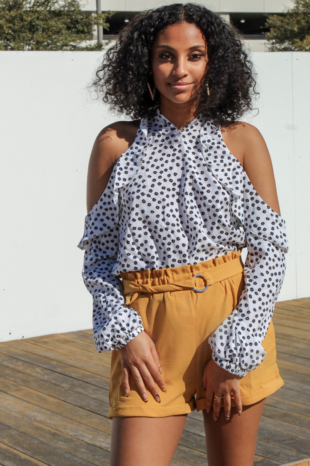 Polka dot cold shoulder sales top