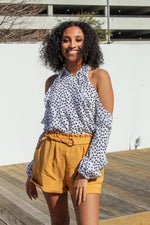 Load image into Gallery viewer, Polka Dot Cold-Shoulder Top
