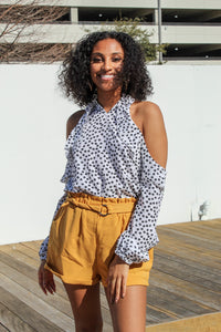 Polka Dot Cold-Shoulder Top