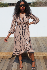 Letter Print Midi Wrap Dress