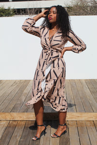 Letter Print Midi Wrap Dress