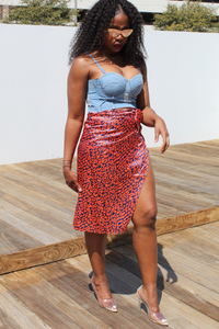 High Waist Leopard Print Wrap Skirt