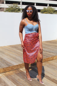 High Waist Leopard Print Wrap Skirt