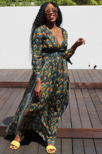 Peacock Print Long Sleeve Dress