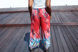 Multi Pattern Palazzo Pants - Red