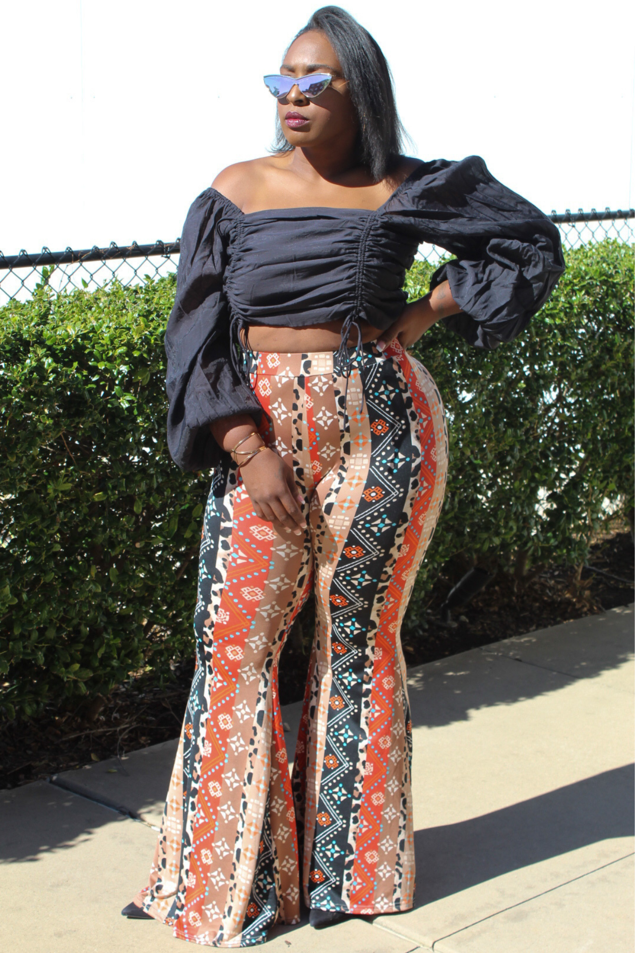 Plus Size Aztec Print Bell Bottoms