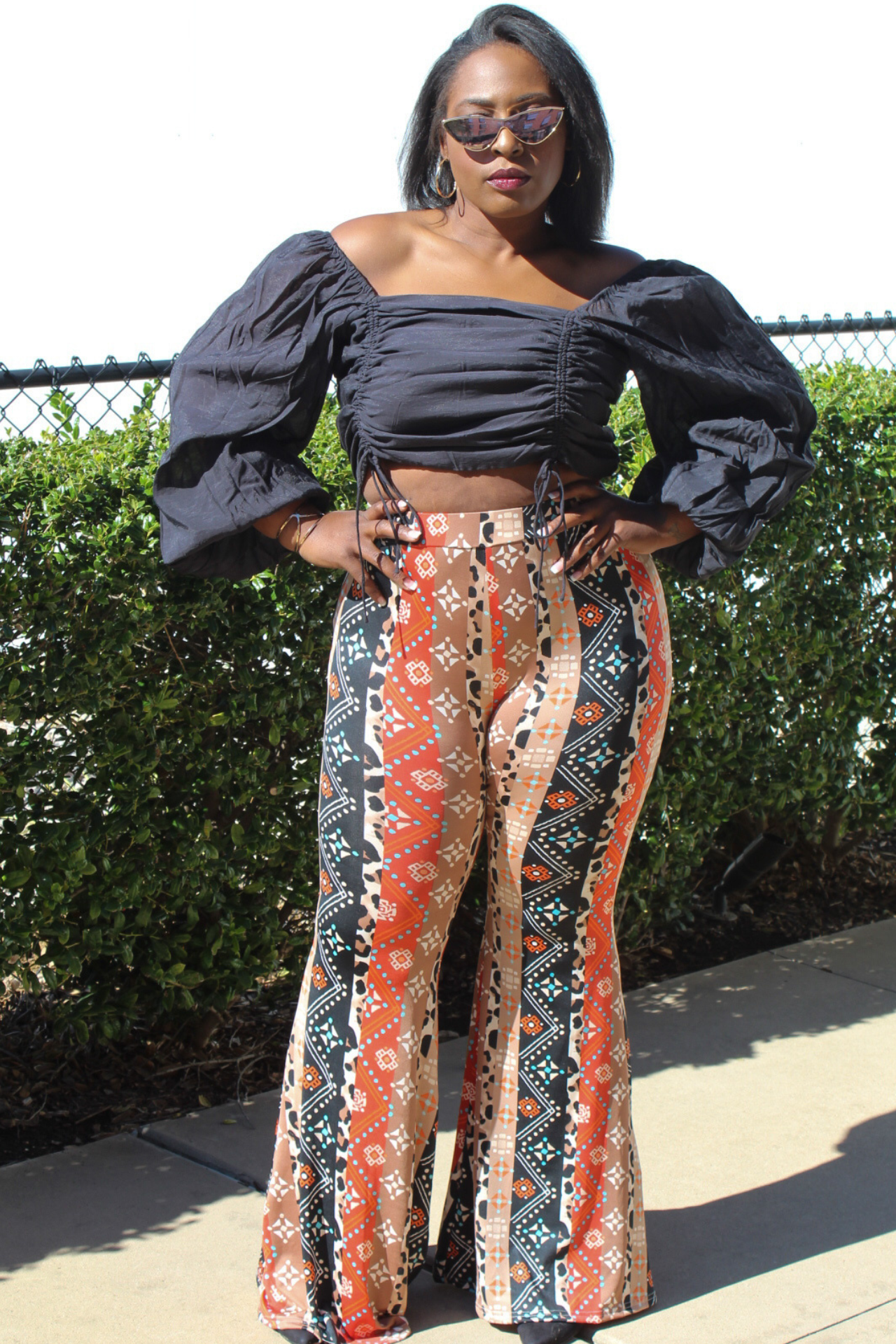 Plus Size Aztec Print Bell Bottoms