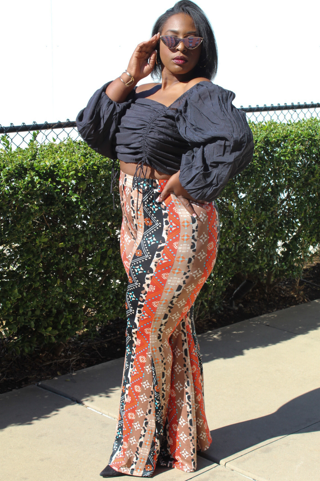 Plus Size Aztec Print Bell Bottoms