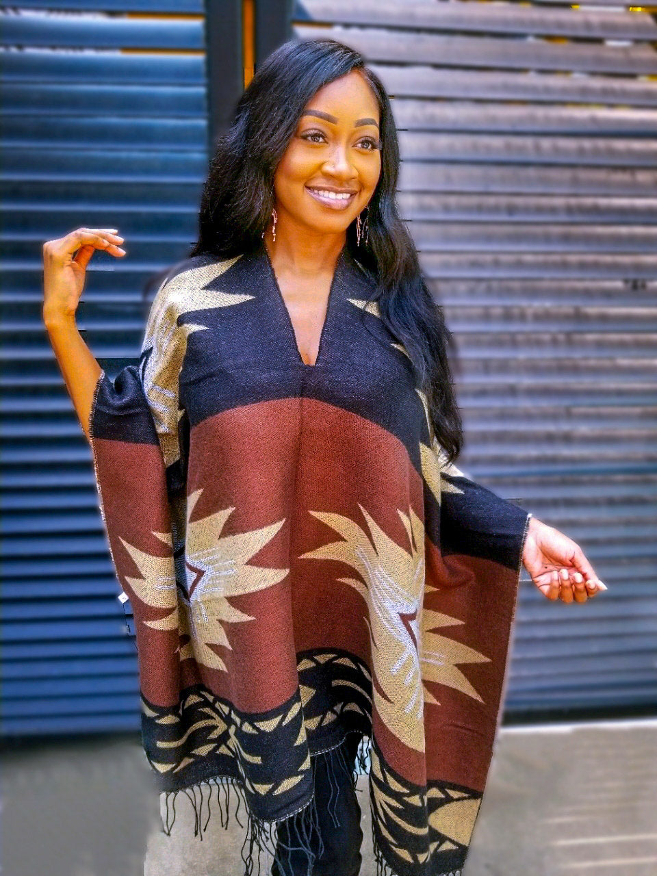AZTEC PRINT PULLOVER SHAWL - Lovely Push Boutique