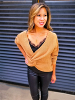 Load image into Gallery viewer, TWIST BACK/FRONT SWEATER - CAMEL - Lovely Push Boutique
