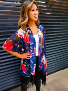 ROSE FLORAL PATTERN KIMONO - Lovely Push Boutique