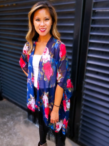 ROSE FLORAL PATTERN KIMONO - Lovely Push Boutique