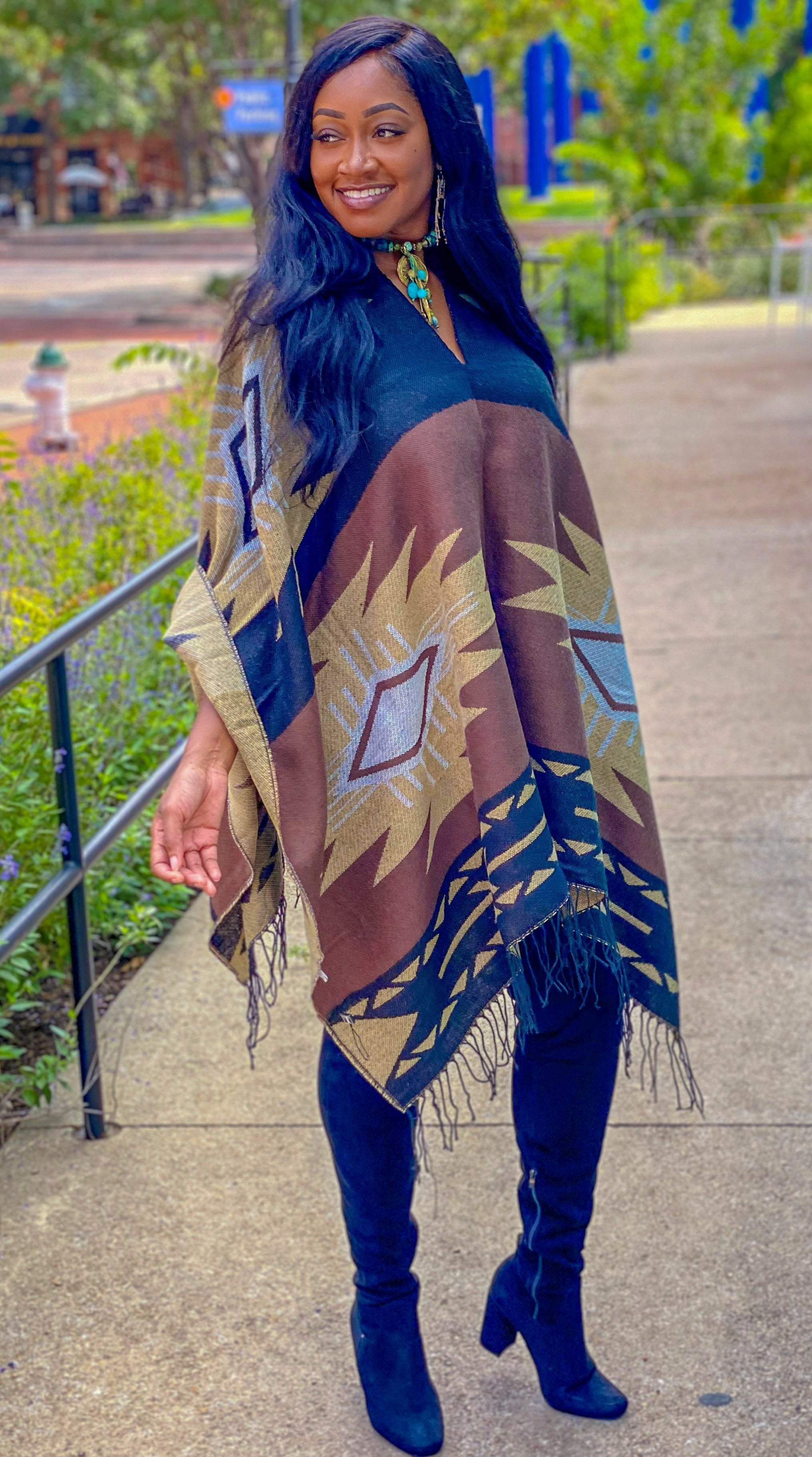 Aztec Print Pullover Shawl Lovely P.U.S.H Boutique