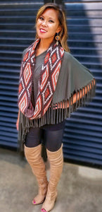 CONVERTIBLE FRINGE PONCHO - Lovely Push Boutique