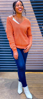Load image into Gallery viewer, TWIST BACK/FRONT SWEATER - RUST ORANGE - Lovely Push Boutique

