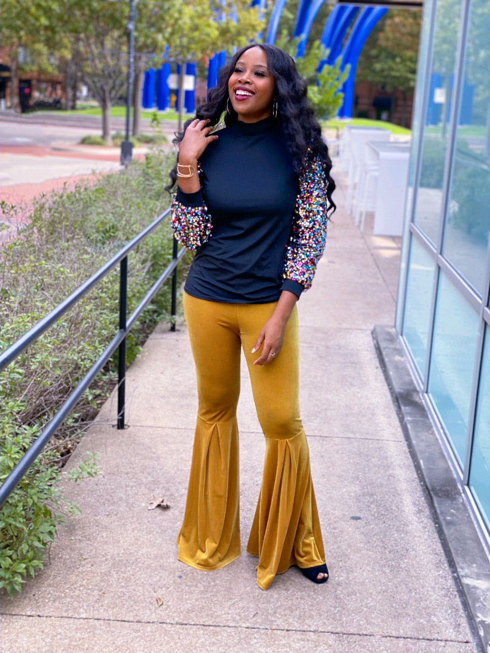 SEQUINS SLEEVE TURTLENECK - Lovely Push Boutique