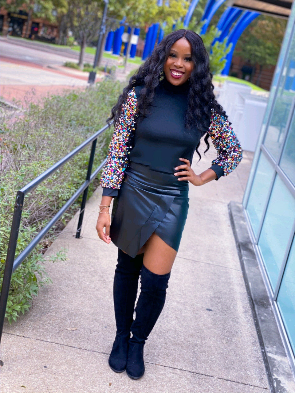SEQUINS SLEEVE TURTLENECK - Lovely Push Boutique