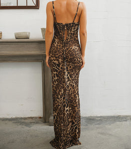 Leopard Spaghetti Strap Maxi Dress