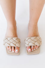 Load image into Gallery viewer, Woven Square Toe Slides - Nude
