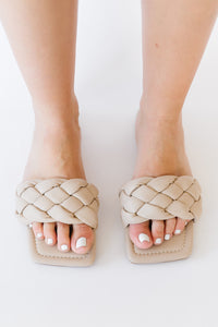 Woven Square Toe Slides - Nude