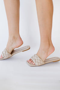 Woven Square Toe Slides - Nude