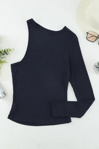 Cutout One-Shoulder Ribbed Top