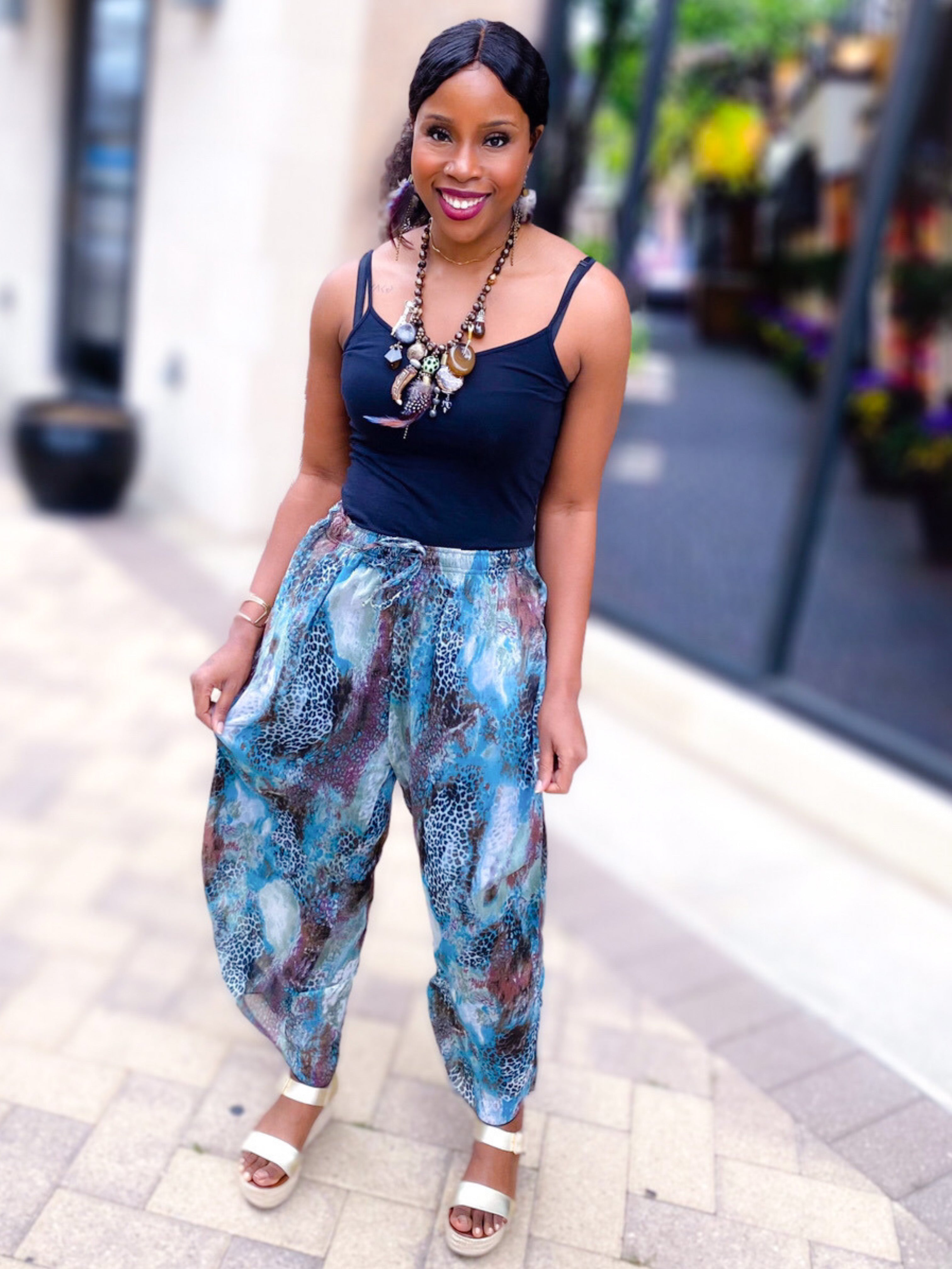 MULTI PATTERN PALAZZO PANTS - BLUE - Lovely Push Boutique