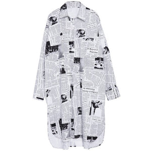 NEWSPAPER OVERSIZE LONG SHIRT - Lovely Push Boutique